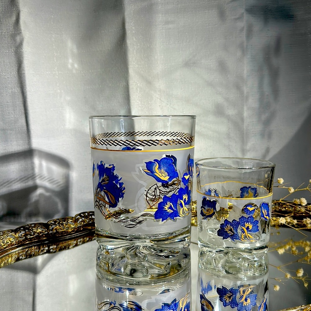 Vintage Devalbor Cerve Italy Frosted Glass Ice Bucket & Drink Glass Set of 2